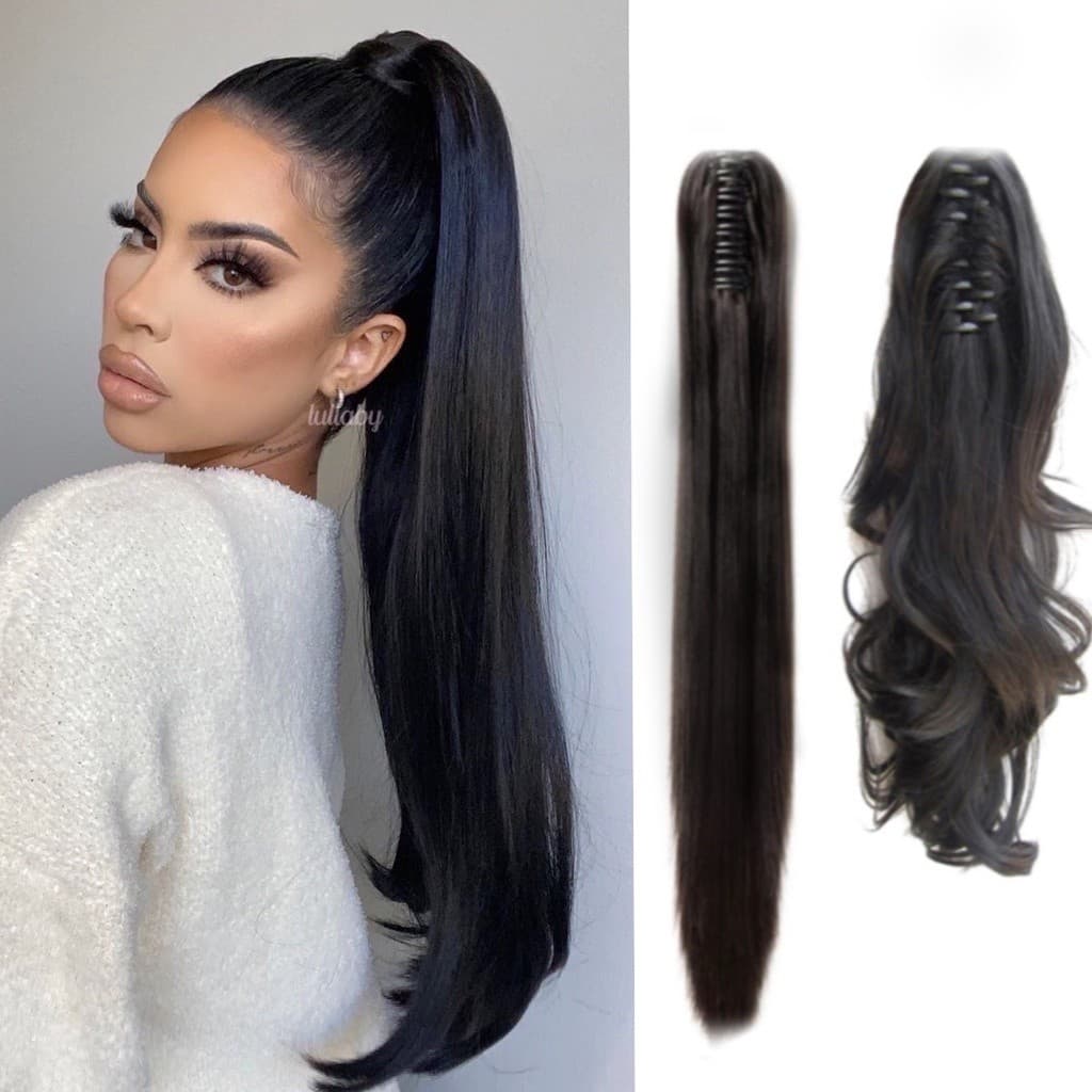 NOVO Aplique Rabo De Cavalo Fibra Orgânico Liso e Ondulado 70cm