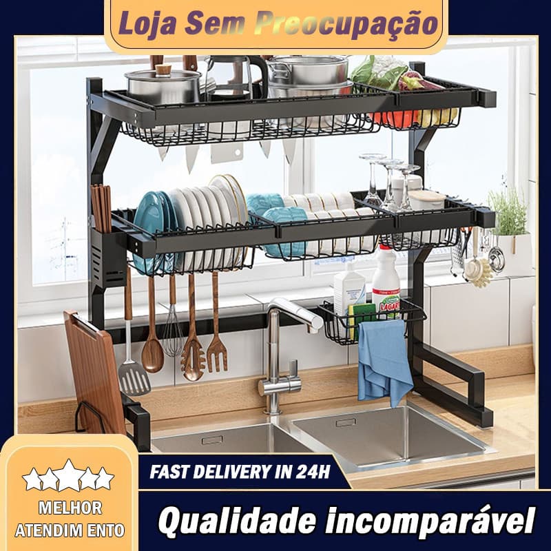 única/dupla Kitchen Sink Counter Dish Rack Prateleira de drenagem de placas de aço carbono 65/85cm