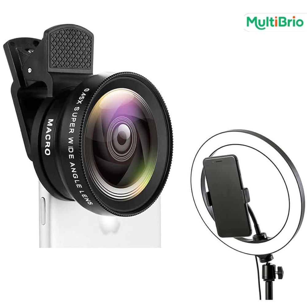  2 Em 1 Kit Clip De Lente Do Telefone Móvel Externo HD Macro 37mm 49UV 0.45x Super Grande Angular 12.5x Da Câmera