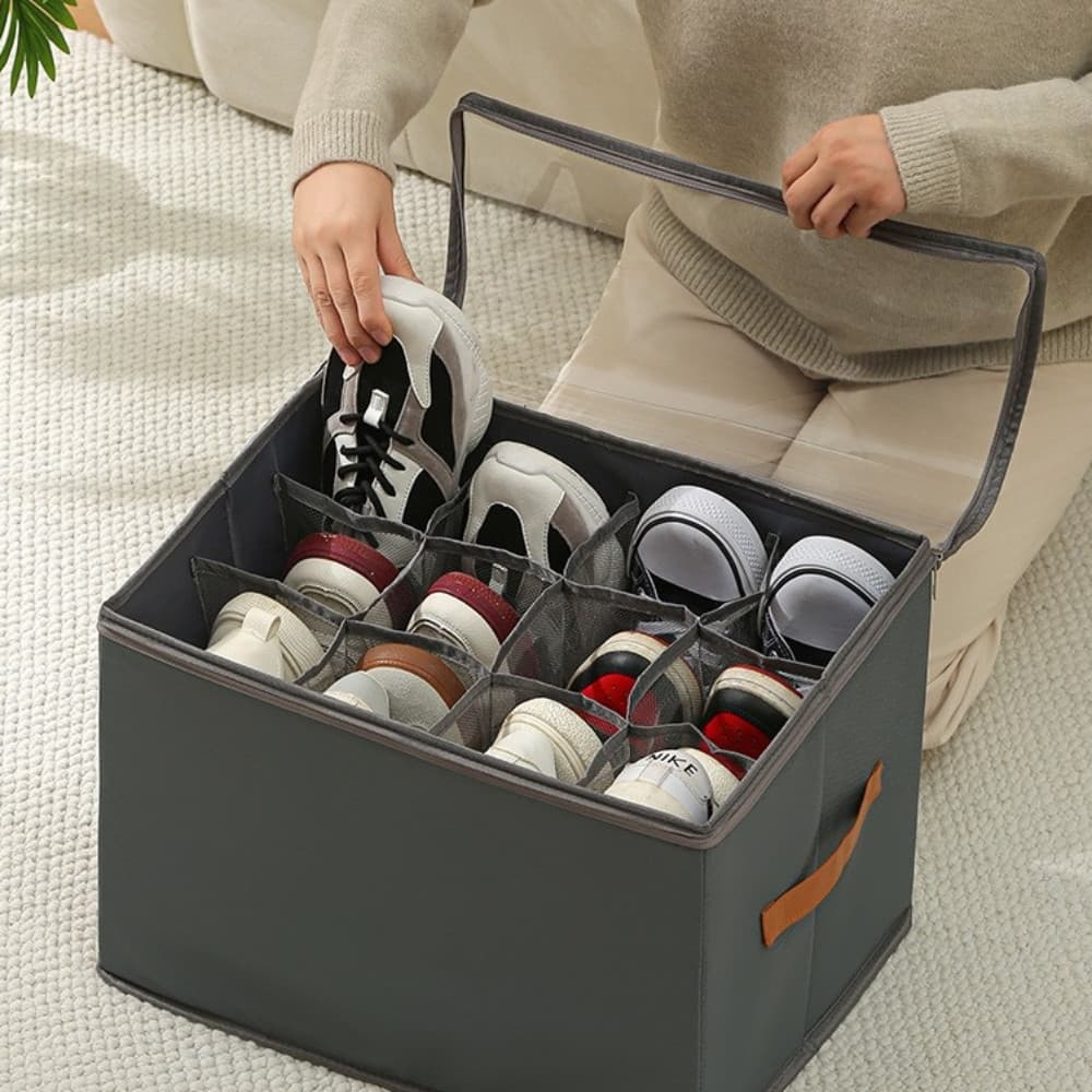 Caixa Organizadora 6 Pares de Sapato 43x32x30cm | Dobrável com Tampa Transparente e Divisórias