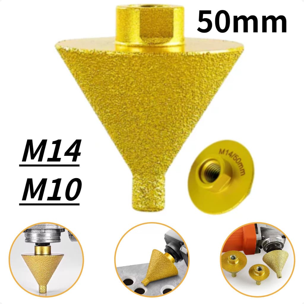Broca Cônica Diamantada Chanfro 9-50mm M14/M10 Rosca Diamante Para Esmerilhadeira Furadeira Fura Porcelanato Moagem