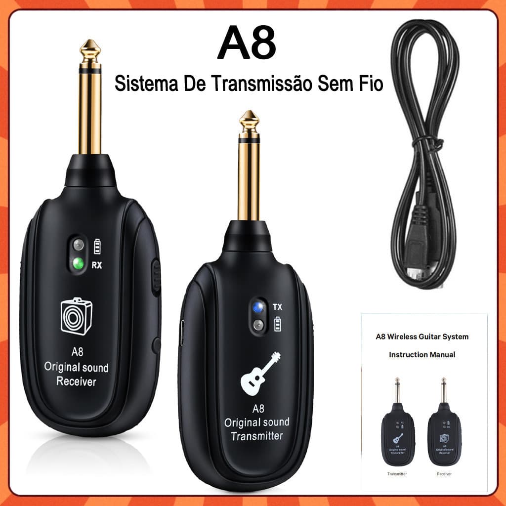 Transmissor E Receptor  Profissional Sem Fio Para Guitarra A8, Sistema De Transmissão Sem Fio Para Guitarra E Baixo
