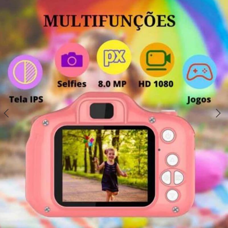 Câmera Infantil Mini  Gatinho Fotos Voz Recarregável Com Capa Foto Filma
