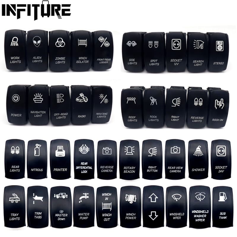 Interruptor Basculante De 12V 24V Para Barco De Carro (ON) OFF À Prova D'água 5 Pinos/Botão De Pressão Marítima LED Barra De Luz Azul