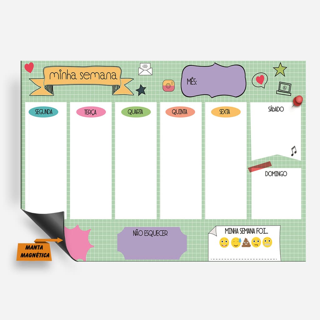 Imã Planner Lousa Branca - Caneta com Apagador Magnética - 20x30cm - Lembrete Recado IM DE GELADEIRA