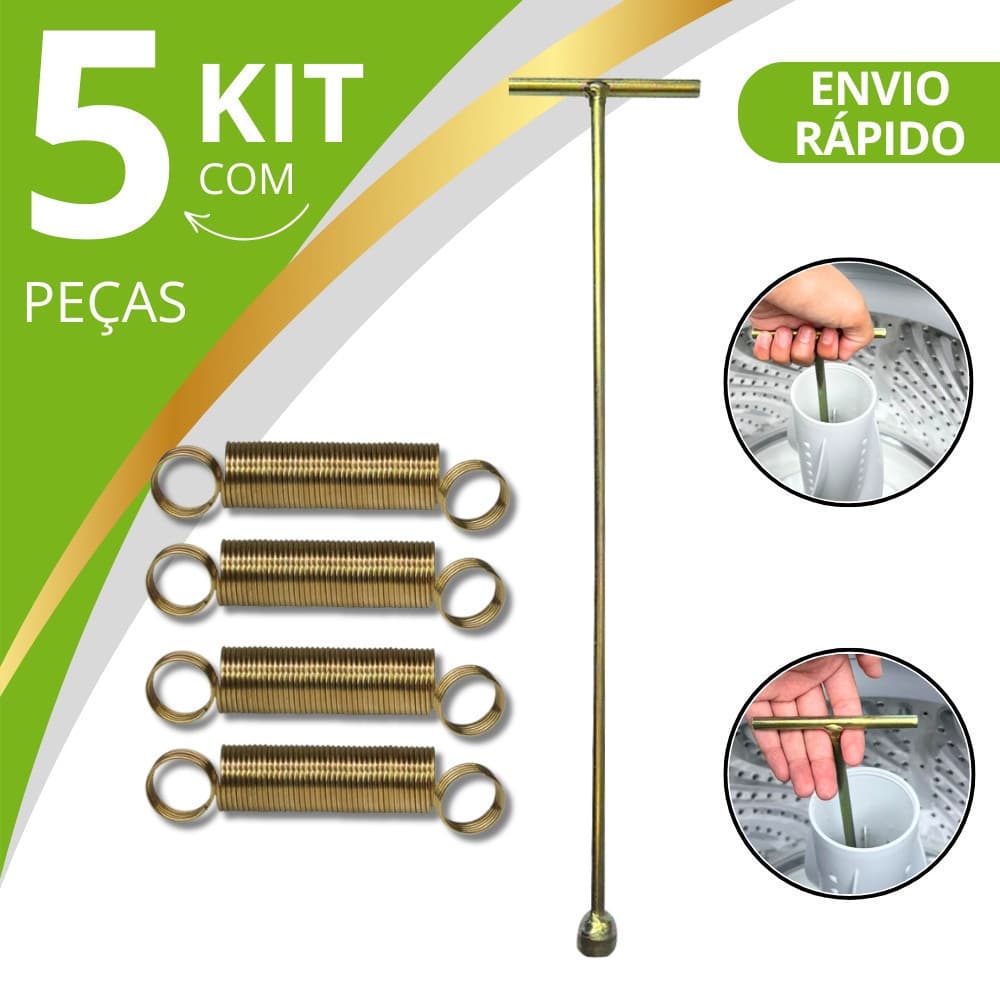 Ferramenta de Chave T 10mm Longa para Agitador Electrolux 42cm + 4 Molas de Apoio