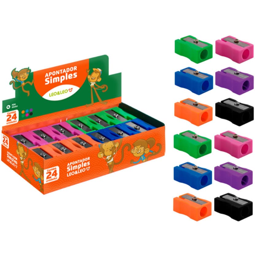 Caixa de Apontador Leo e Leo Simples com 24 unidades Apontador Escolar