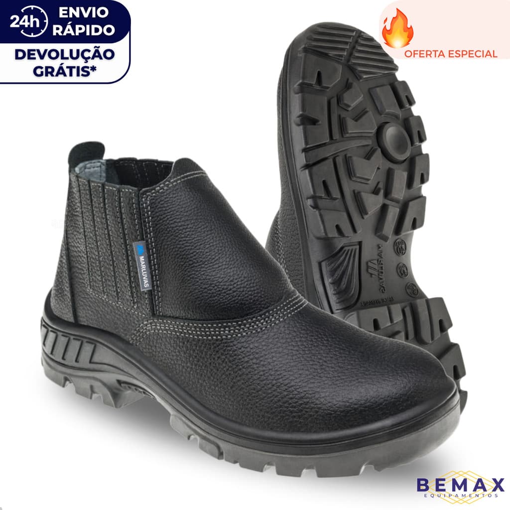 Bota Epi Botina Segurança Marluvas Couro Elástico 95b19 Bico Aço Obras CA 41429