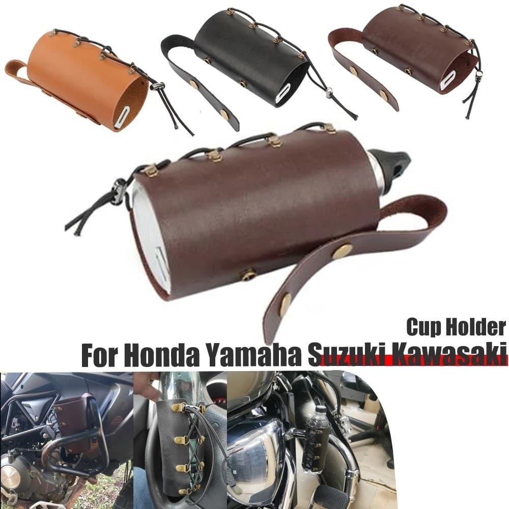 Motocicleta Universal PU Ajustável Guiador Suporte De Copo De Café Guarda Do Motor Bebida Garrafa De Água Montar Chopper