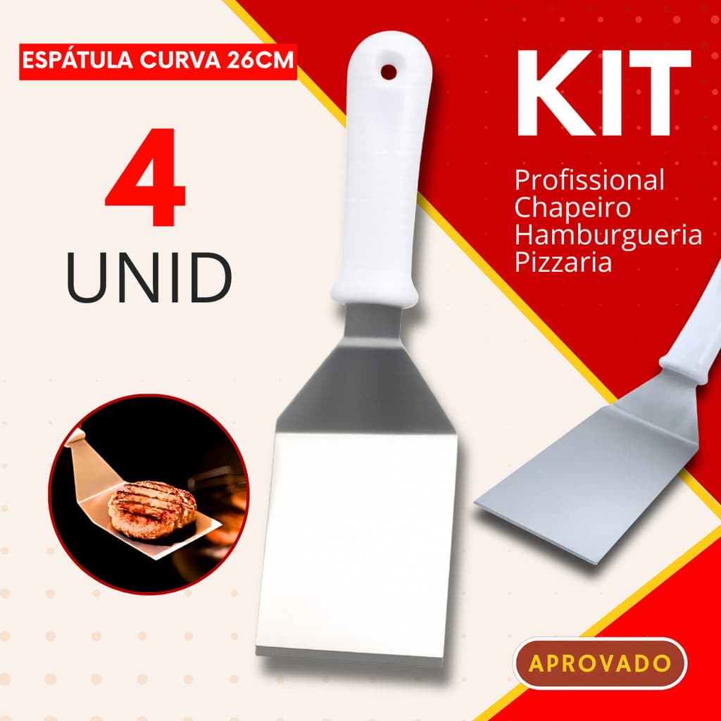 Espatula Curva Kit 4, 2, ou 1 Peça para Chapeiro Hamburgueria Pizzaria Restaurante Lanche Hamburguer