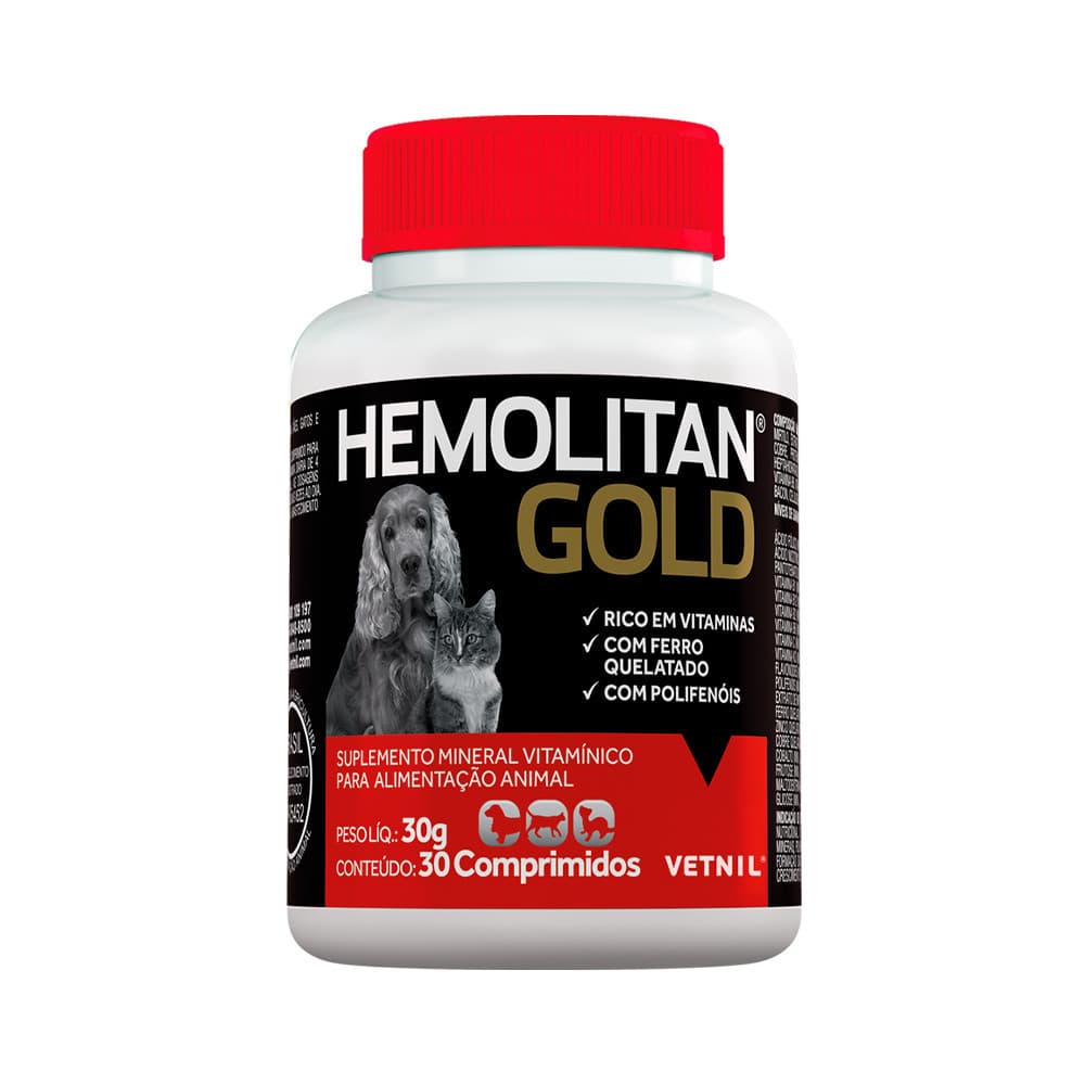 Hemolitan Gold Para Cães E Gatos Com 30 Comprimidos Vetnil