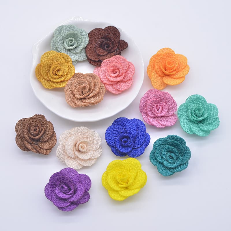 20pcs 2.5cm malha rosa flor aplicativo para DIY cabeçalho roupas chapéu sapatos artesanato costura parches