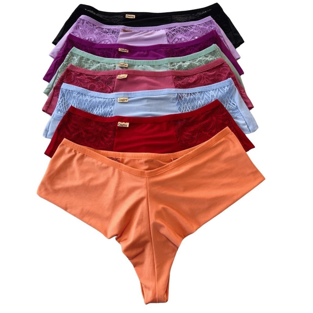 Kit Calcinha Plus Size Fio Duplo com Renda Reduz Culote Disfarçada Medidas Adulto Feminina Lingerie