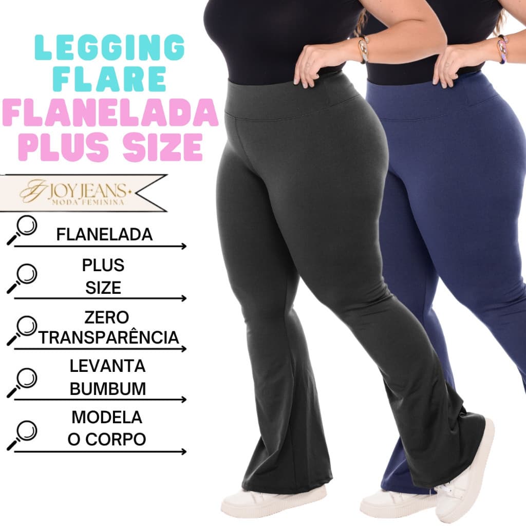 Legging Flare Plus Size Flanelada Calça Leg Boca De Sino Bailarina Grossa Zero Transparência Cós Alto