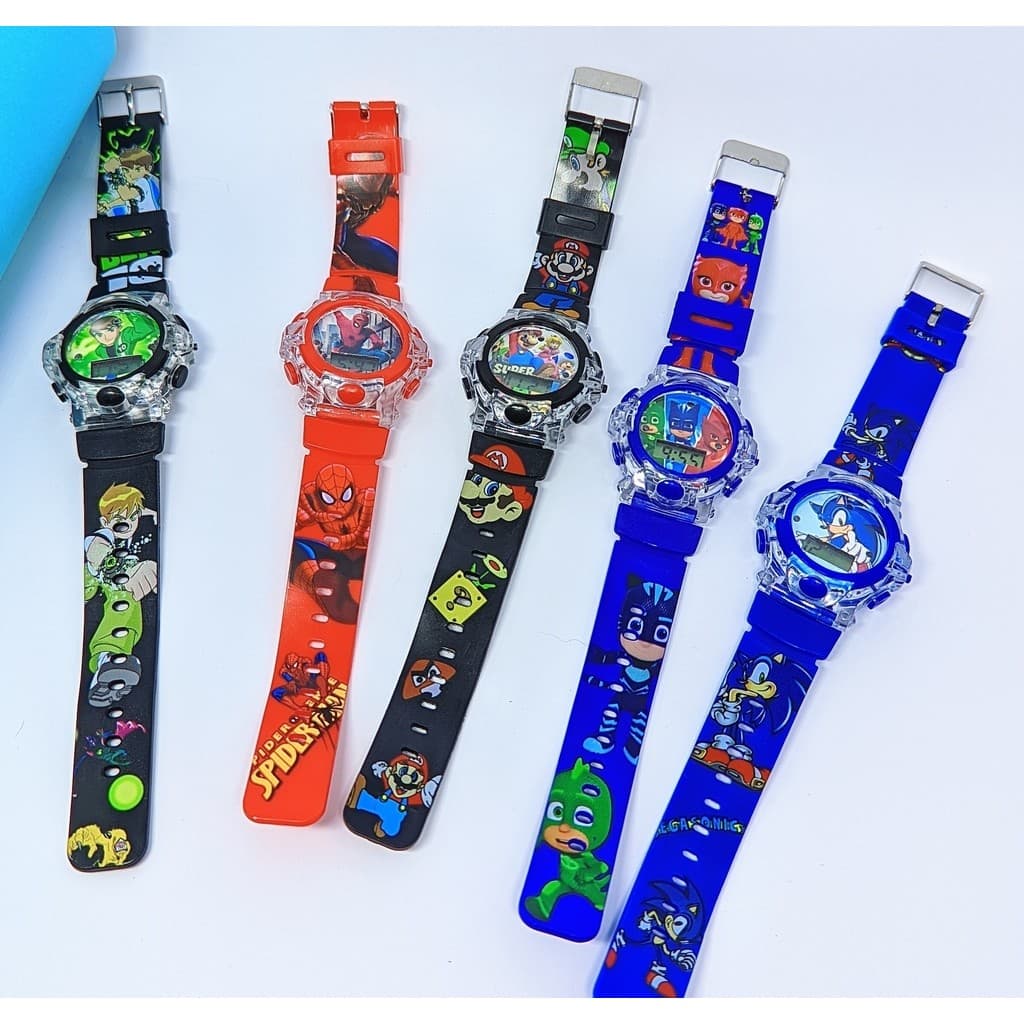 Relógio Infantil Digital Pisca Luz Led Silicone para Crianças Menina Menino Super Heróis Super Mario Divertidamente