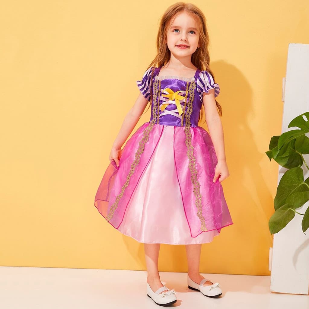Vestido Fantasia Infantil Rapunzell Princesa Enrolados Luxo