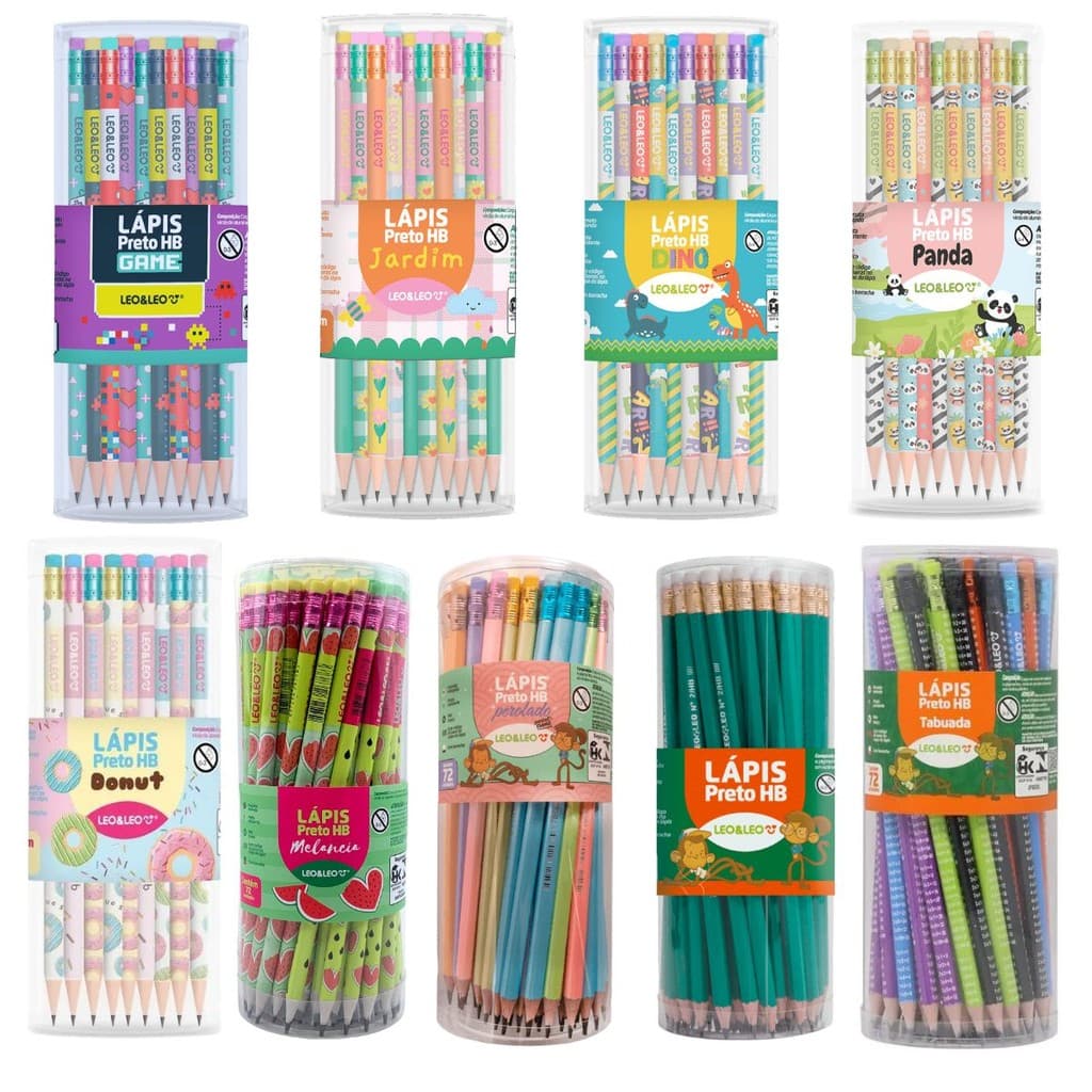 Pote c/72 Unidades Lápis Grafite HB Estampas Fofas Com Borracha- Leoleo Atacado Revenda Escolar