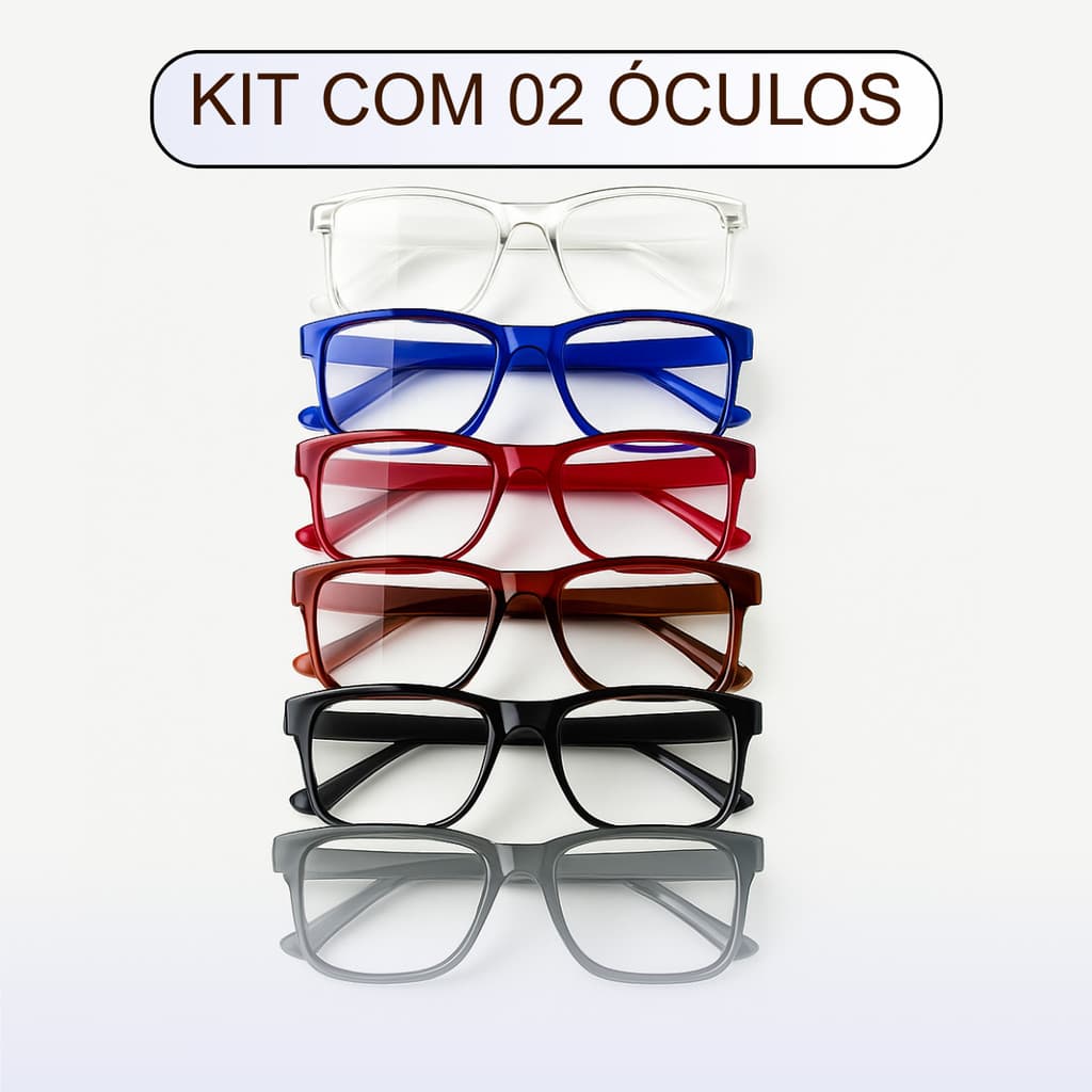 Kit com 2 Óculos de Grau para Leitura / Trabalho / Descanso Unissex - Escolha a Cor e Grau 0.5 - 5.0