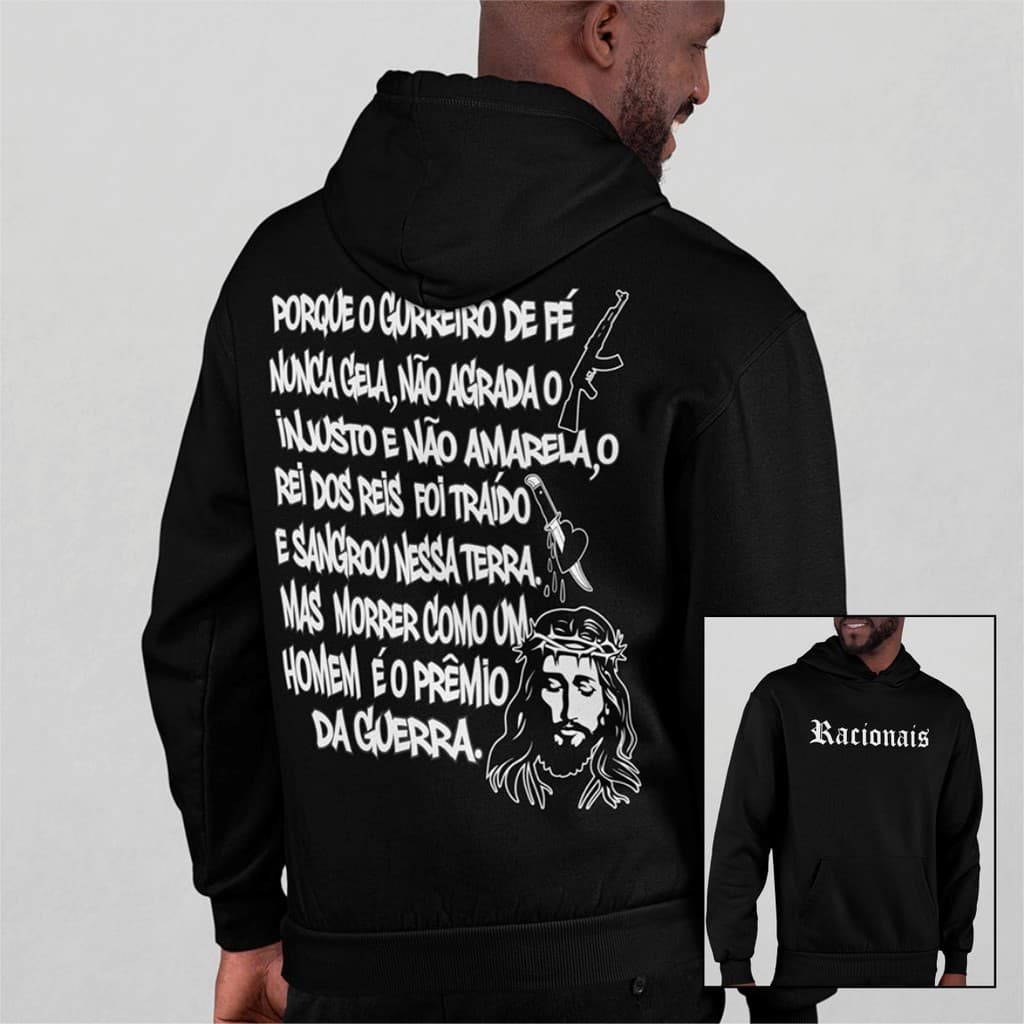 Moletom Racionais Frase Guerreiro De Fé Blusa De Frio Rap Musica StreetWear Casaco Com Capuz
