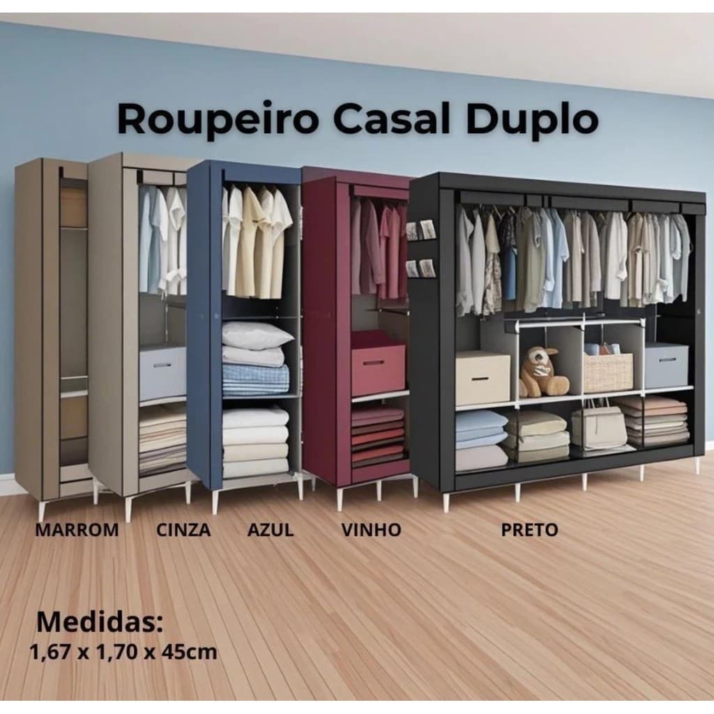 Guarda Roupa Dobrável Arara Portatil Armário Organizador Multiuso Roupeiro Cabideiro Sapateira Top