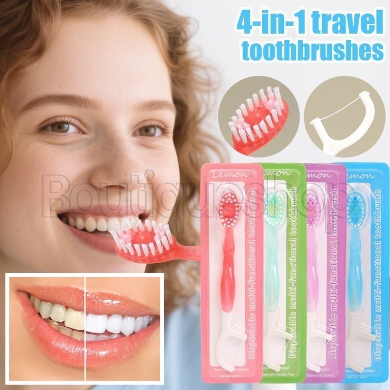 Kit De Escovas De Dentes Descartáveis Para Viagem-Escova E Fio Dental 2 Em 1-Ferramentas De Limpeza-Cerdas Macias Portát