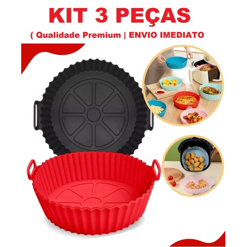 KIT 1/2/3 Forma De Silicone Para Air Fryer Forno Microonda Fritadeira Assadeira Reutilizável Antiaderente Flexível Loong