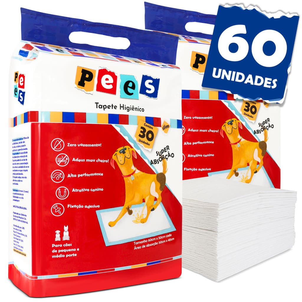 Tapete Higiênico Slim Pees Para Cães  60 Unidades  50x60cm
