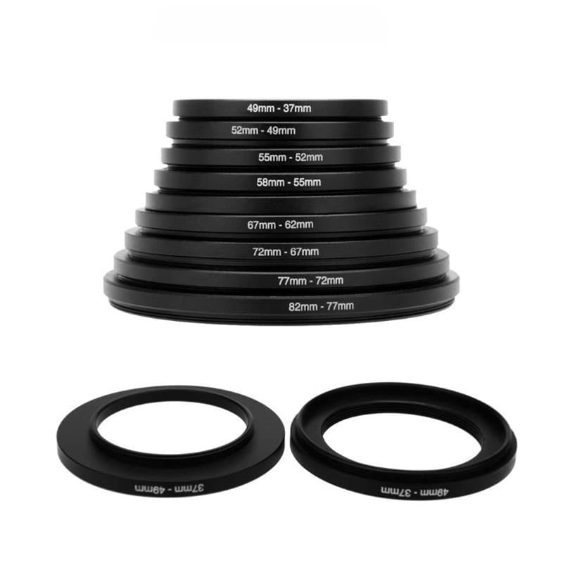 Conjunto De Anel Adaptador Intensificador/Para Baixo , 9 Peças , Filtro De Lente De Câmera , 37-82mm 82-37mm Todos Os Kit De Montagem DSLR