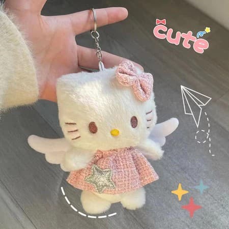 Kawaii Sanrio Olá Kitty Chaveiro De Pelúcia Amor Fivela Boneca Saco Pingente Feminino Telefone  Ornamento Presentes De N