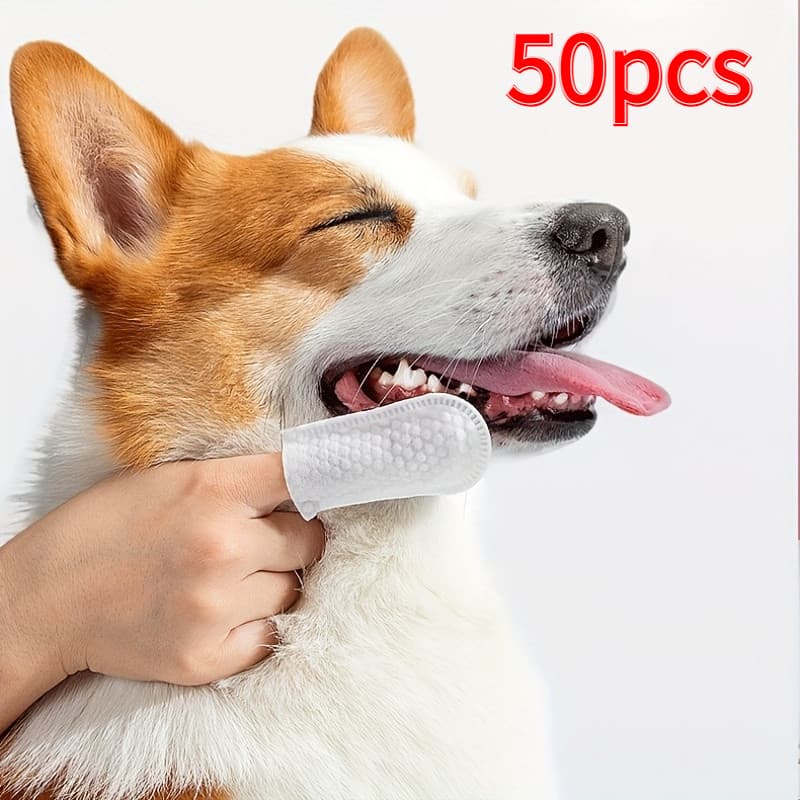 Kit Suave De Cuidados Dentários Para Animais De Estimação , 50 Peças : Escovas De Dedo Cães E Gatos , Remoção De Tártaro
