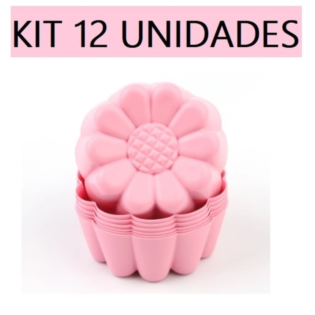 Conjunto 12 Forminhas Moldes De Flor Girassol 5x3x2cm Silicone Bolos Pudins Muffin Forma De Cupcake