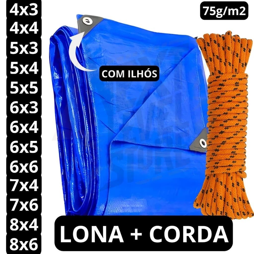 Lona Impermeavel 3x4 4x5 5x5 5x6 4x8 6x6 6x8 4x7 6x7 4x10 6x6 Construção Piscina Reforçada + Corda