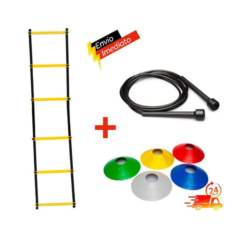 Kit Funcional Agilidade Escada 6 degraus + 5 Cones + 1 Corda de Pular