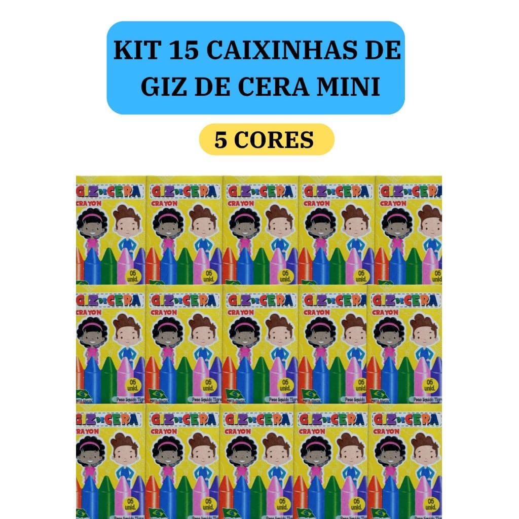 15 cx Mini Giz de Cera 5 Cores P/ Kit Festa Lembrancinha Artesanato Infantil
