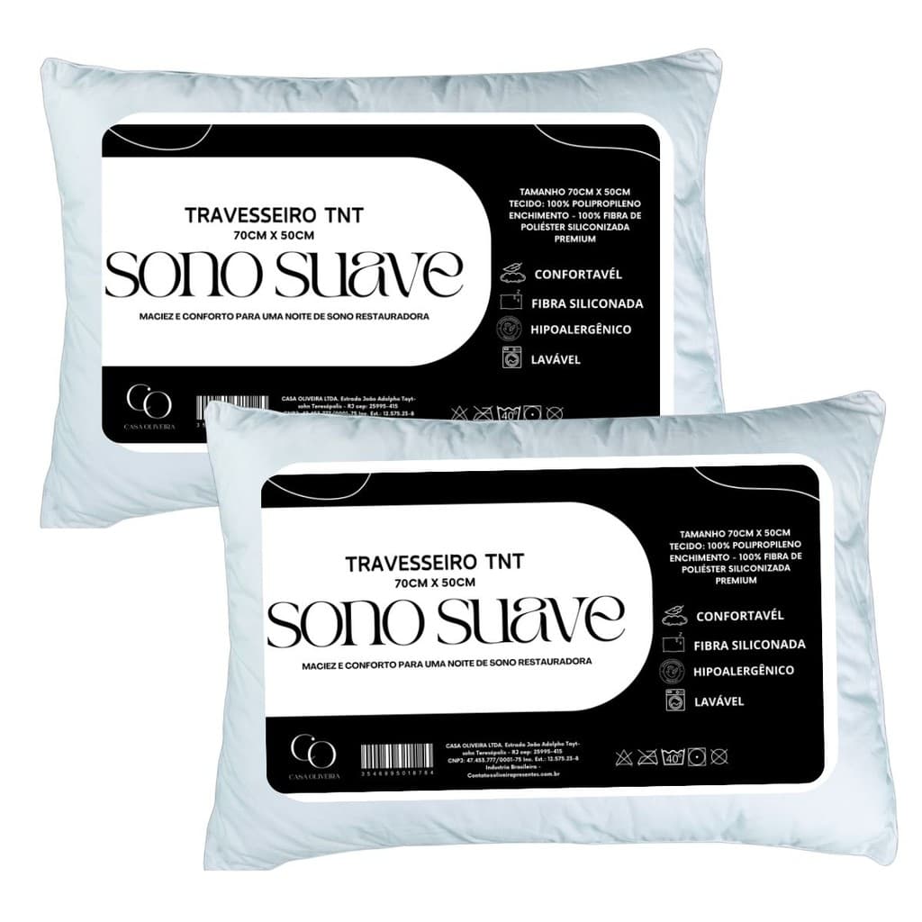 Kit 2 Travesseiro Antialérgico 70x50 Fibra 100% Siliconada Premium Toque Macio Suave