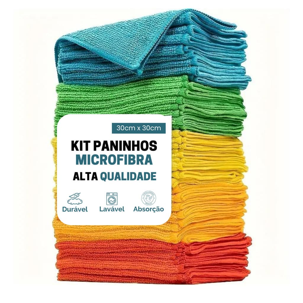 Kit Pano De Limpeza Microfibra Multiuso 5 10 15 20 Unidades Toalha Alta Absorção 30x30cm Automotivo