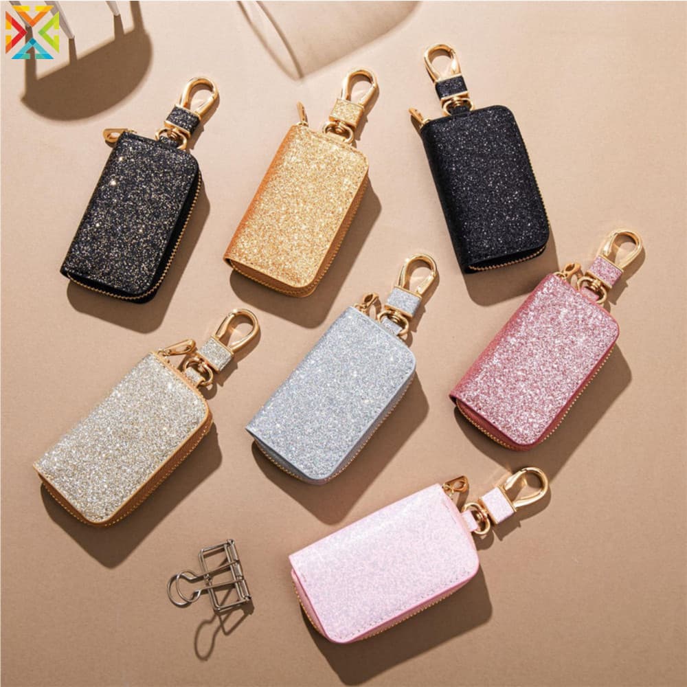 Glitter Couro Do Plutônio Saco Chave Carro Zíper Porta-Chaves Bolsa Das Mulheres Dos Homens Universal Sacos De Armazenamento Moda Cintura Pendurado Chaveiro