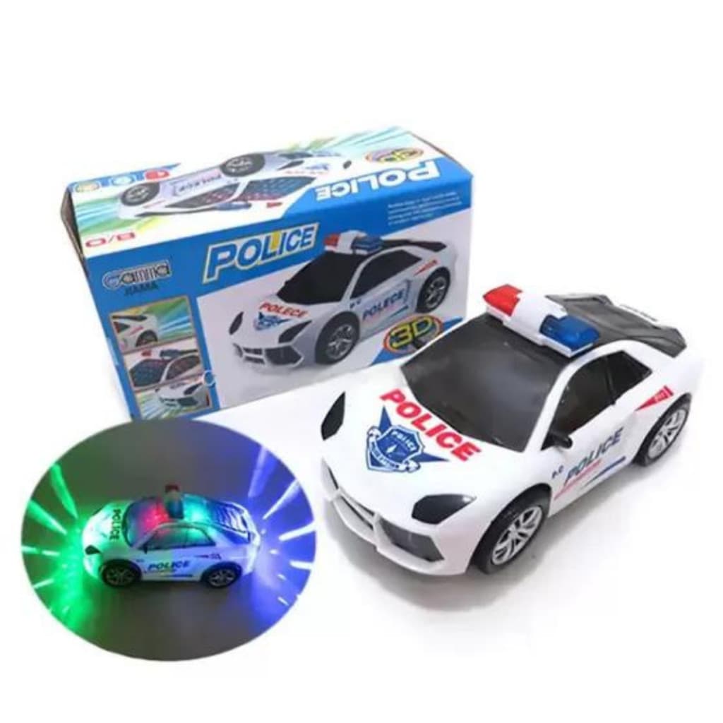 Carrinho Policia Infantil Menino Bate Volta Som Luz 3d  E Movimento 360°