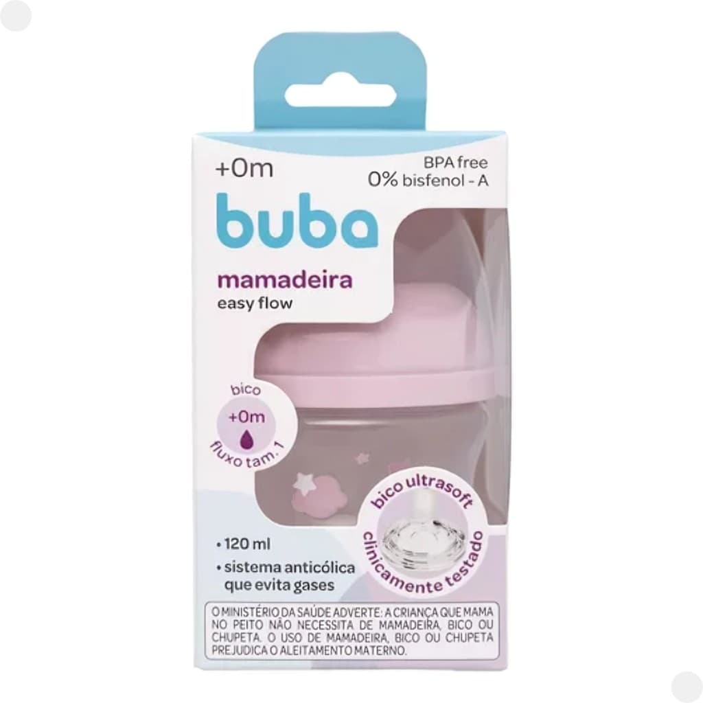 Mamadeira Easy Flow Nuvem 120ml Anticólica Cor Rosa 17255 - Buba