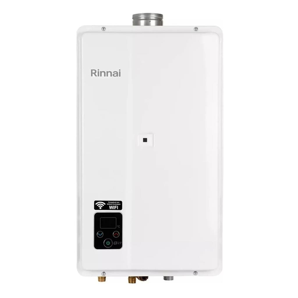 AQUECEDOR A GAS DIGITAL E27 BRANCO 27 LITROS GLP RINNAI