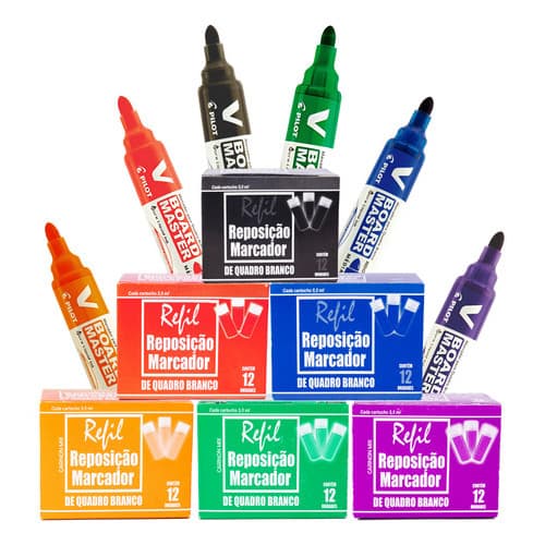 Kit 72 Recargas para marcador de lousa  E 6 Pincéis Pilot Board Master Para Quadro Branco