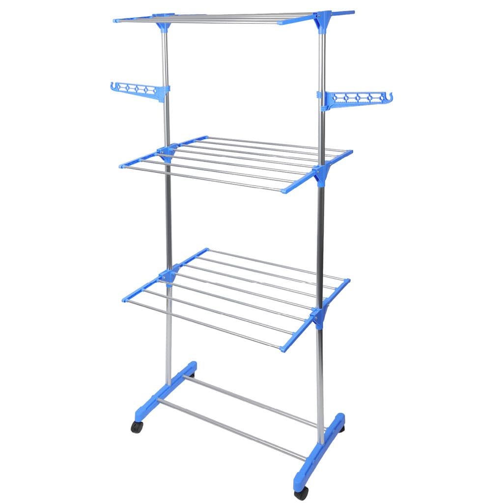 Varal De Roupa Aço Inox Dobrável Vertical Azul