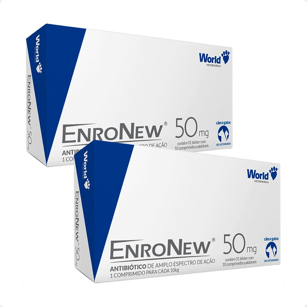 Kit 2 EnroNew World 50mg para Cães e Gatos de até 10kg - 10 Comprimidos