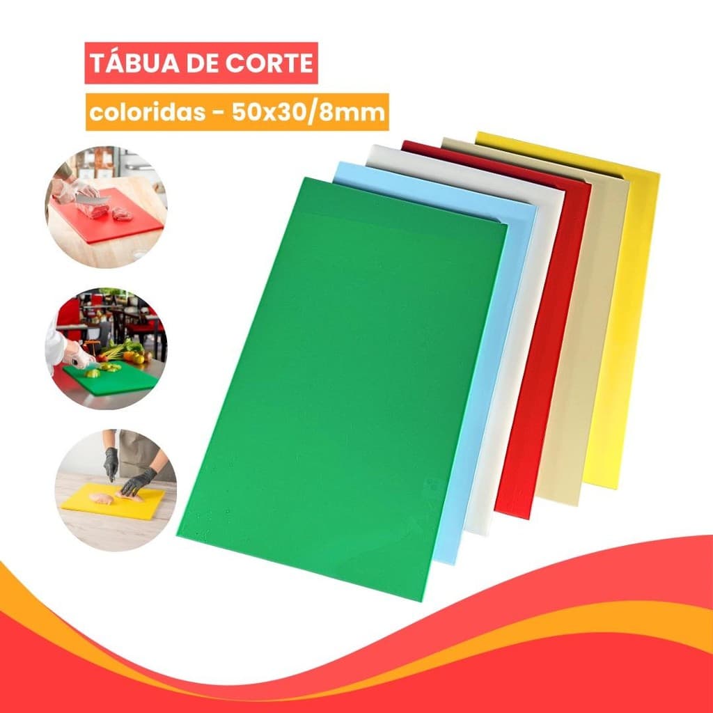 Tabuas De Corte Coloridas Polietileno 50x30 8MM Antibacteriana Carnes Peixes Legumes