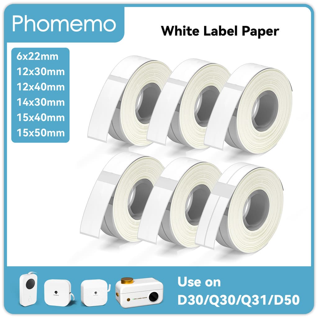 3 Rolos De Etiqueta De Papel Adesiva Branca Para Phoemo Q30 D30 Mini Fita De Impressora Térmica