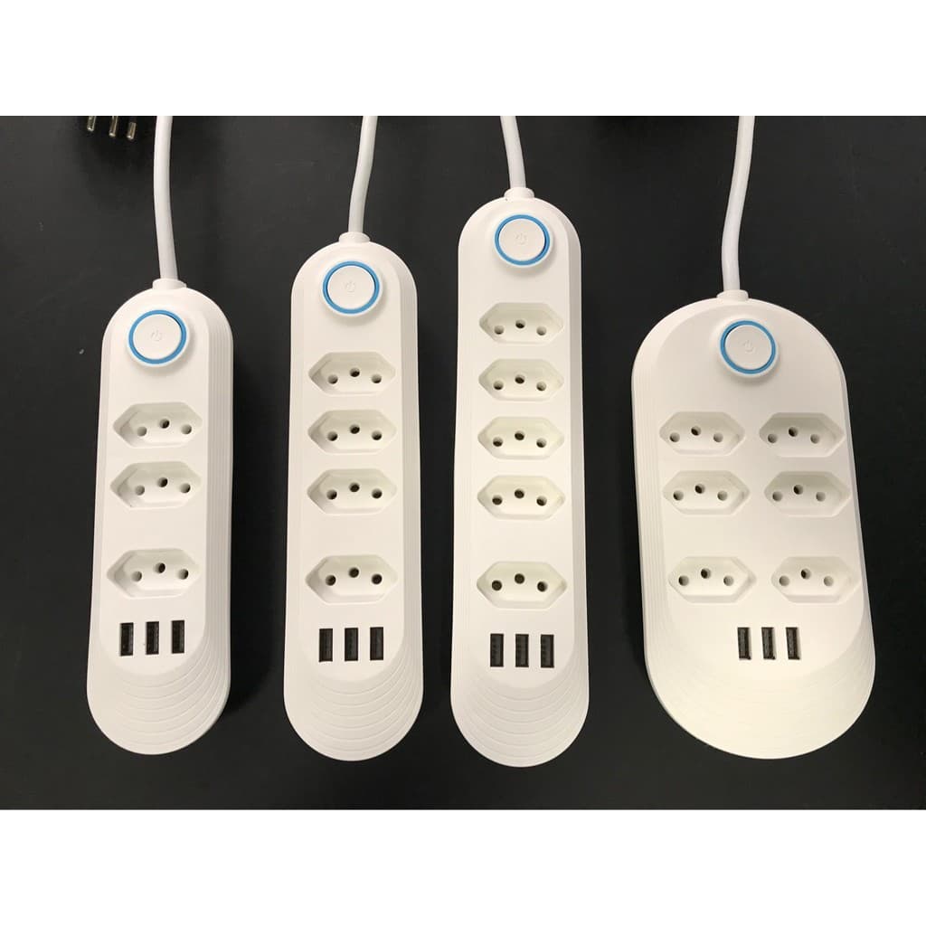 Cabo de extensão de energia de 2 m com 6 soquetes e 3 entradas USB, botão de tomada de energia - Venda