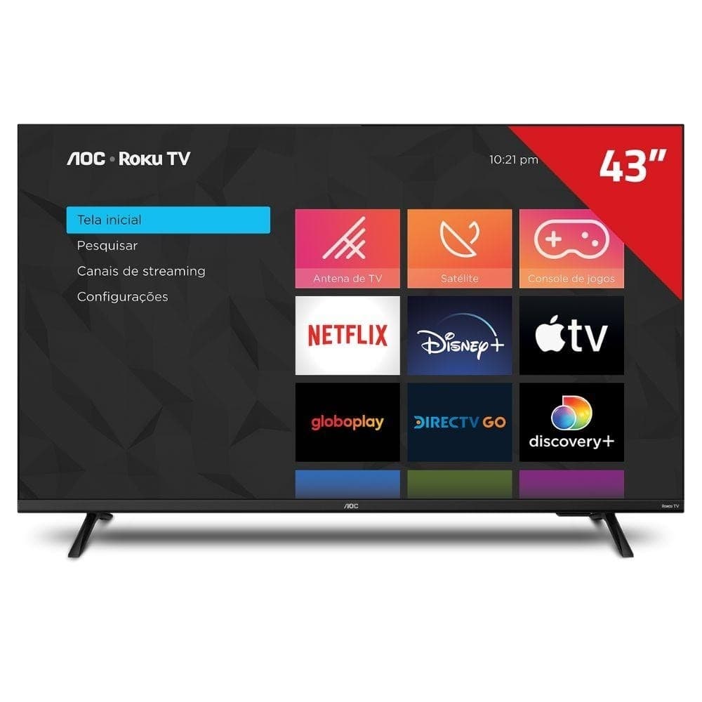 Smart TV AOC 43S5135/78G Full HD 43" Roku TV Design sem bordas e Controle Simples