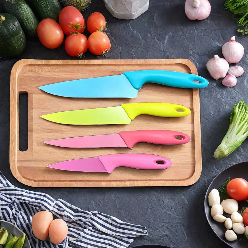 Faca Colorida De Inox Jogo Kit 4 Peças Para Cozinha Utensílio  ming