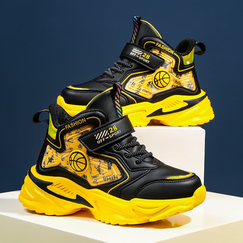 Crianças Sapatos Menino Tênis De Couro Casuais Esportes Original Basquete Antiderrapante 4 A 12 Anos Tamanho 28-39