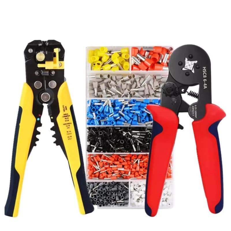 Alicate Crimpar + 1200 Terminais Ilhos + Descascador 0,25 Até 10mm²